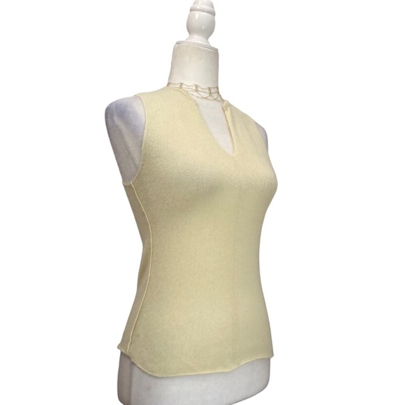 TseSAY Cashmere Split V Neck Sleeveless Sweater in Lemon Chiffon - Picture 7 of 8